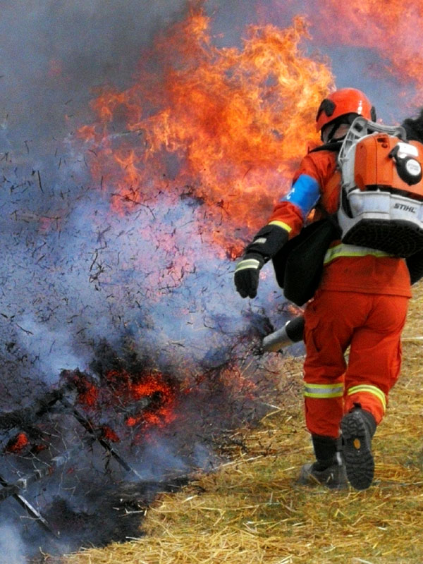 森林消防共同演练灭火 锻造应急救援刀锋利刃